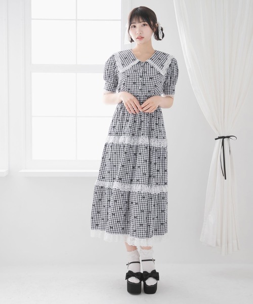DearMyLoveRose(ディアマイラブローズ)の「選べる柄ティアードレースワンピース【大きいサイズ有り】(ワンピース・レディース・ベビーピンク/ブラック/チェック・3L/LL/LARGE/MEDIUM)」の4枚目の写真