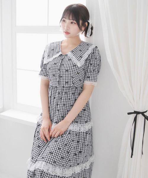 DearMyLoveRose(ディアマイラブローズ)の「選べる柄ティアードレースワンピース【大きいサイズ有り】(ワンピース・レディース・ベビーピンク/ブラック/チェック・3L/LL/LARGE/MEDIUM)」の8枚目の写真