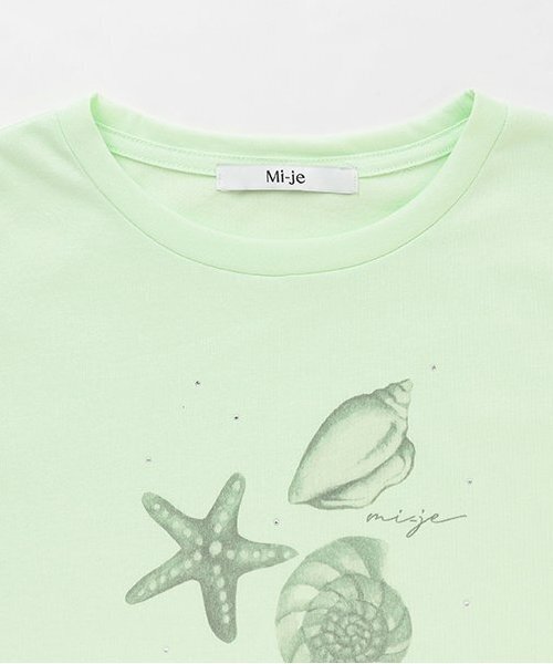 Mi-je（ミジェ）の「シェルイラスト半袖Tシャツ【韓国ファッション】（Tシャツ/カットソー・レディース・オフホワイト/ライトグリーン・F）」の8枚目の写真