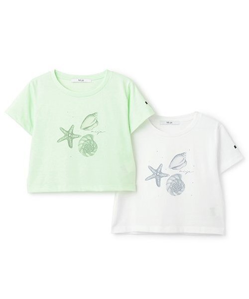 Mi-je（ミジェ）の「シェルイラスト半袖Tシャツ【韓国ファッション】（Tシャツ/カットソー・レディース・オフホワイト/ライトグリーン・F）」の14枚目の写真