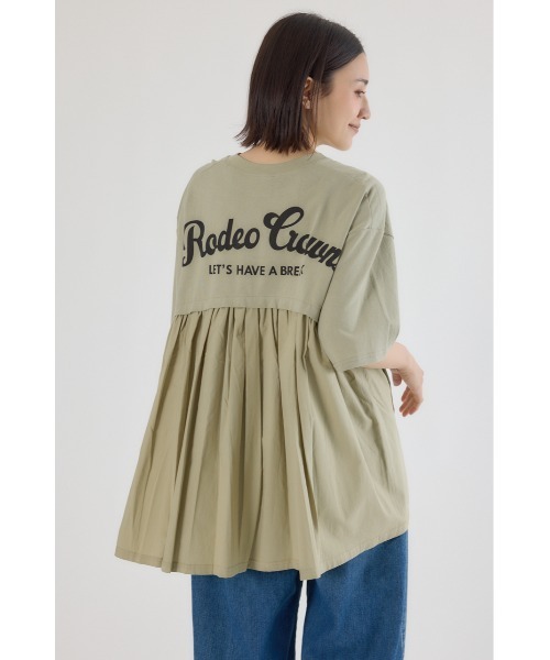 RODEO CROWNS WIDE BOWL(ロデオクラウンズワイドボウル)の「バックギャザードッキングTシャツ(Tシャツ/カットソー・レディース・ライトカーキ/ライトピンク/ブラック/オフホワイト・FREE)」の3枚目の写真