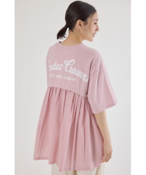 RODEO CROWNS WIDE BOWL(ロデオクラウンズワイドボウル)の「バックギャザードッキングTシャツ(Tシャツ/カットソー・レディース・ライトカーキ/ライトピンク/ブラック/オフホワイト・FREE)」の4枚目の写真