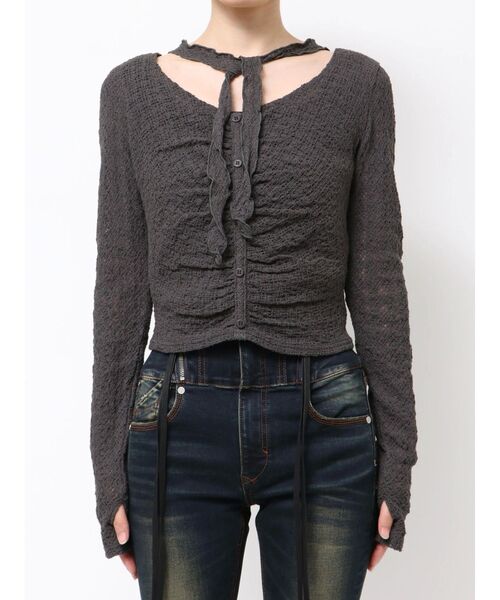 EMODA（エモダ）の「フロントボタンタイトップ（Tシャツ/カットソー・レディース・グレー/ブラック/ホワイト・FREE）」の3枚目の写真