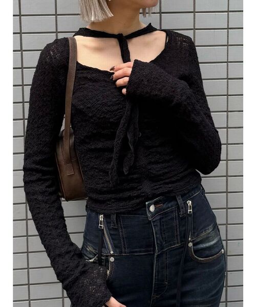 EMODA（エモダ）の「フロントボタンタイトップ（Tシャツ/カットソー・レディース・グレー/ブラック/ホワイト・FREE）」の2枚目の写真