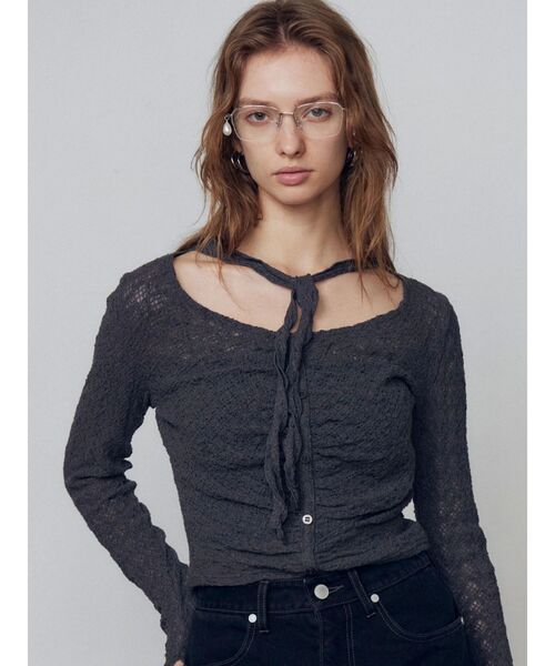 EMODA（エモダ）の「フロントボタンタイトップ（Tシャツ/カットソー・レディース・グレー/ブラック/ホワイト・FREE）」の17枚目の写真