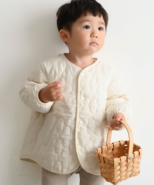 PUPPAPUPO（プッパプーポ）の「【撥水】 洗える ノーカラー キルティング ジャケット（ブルゾン・キッズ・モカ/グレイッシュベージュ/アイボリー・80/90/100/110）」の8枚目の写真