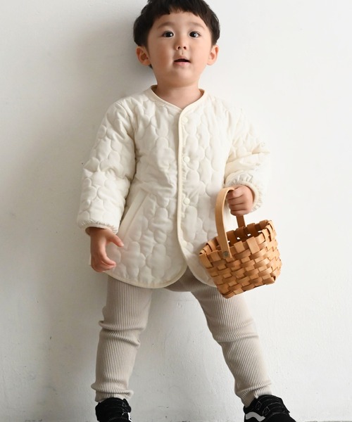 PUPPAPUPO（プッパプーポ）の「【撥水】 洗える ノーカラー キルティング ジャケット（ブルゾン・キッズ・モカ/グレイッシュベージュ/アイボリー・80/90/100/110）」の9枚目の写真