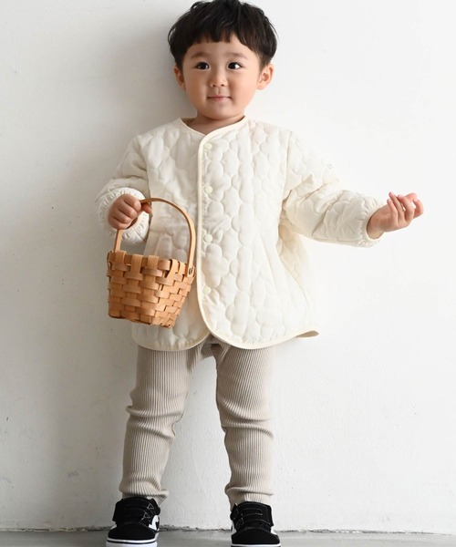 PUPPAPUPO（プッパプーポ）の「【撥水】 洗える ノーカラー キルティング ジャケット（ブルゾン・キッズ・モカ/グレイッシュベージュ/アイボリー・80/90/100/110）」の10枚目の写真