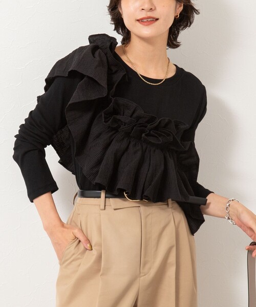 tシャツ 3WAYリブフリルロンT レディース 3WAYリブフリルロンT（Tシャツ/カットソー）｜Rie Miller