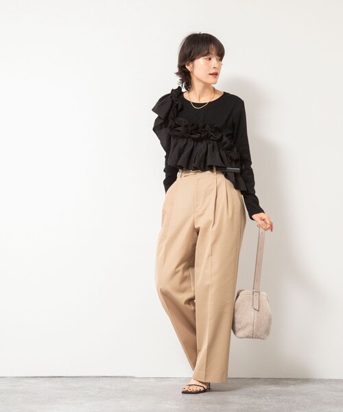 Rie Miller（リエミラー）の「3WAYリブフリルロンT（Tシャツ/カットソー・レディース・グレー系その他/ブラック/グレー/レンガ・38）」の5枚目の写真