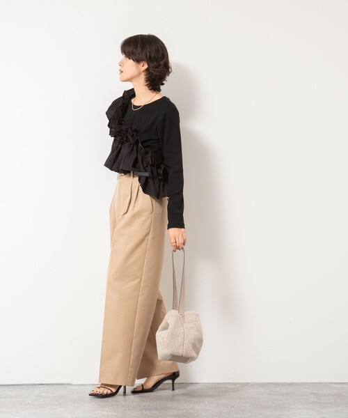 Rie Miller（リエミラー）の「3WAYリブフリルロンT（Tシャツ/カットソー・レディース・グレー系その他/ブラック/グレー/レンガ・38）」の6枚目の写真