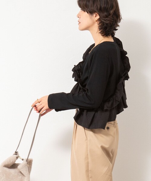 Rie Miller（リエミラー）の「3WAYリブフリルロンT（Tシャツ/カットソー・レディース・グレー系その他/ブラック/グレー/レンガ・38）」の7枚目の写真