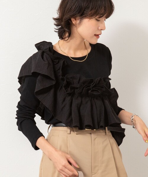 Rie Miller（リエミラー）の「3WAYリブフリルロンT（Tシャツ/カットソー・レディース・グレー系その他/ブラック/グレー/レンガ・38）」の12枚目の写真