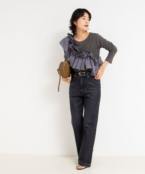 Rie Miller（リエミラー）の「3WAYリブフリルロンT（Tシャツ/カットソー・レディース・グレー系その他/ブラック/グレー/レンガ・38）」の15枚目の写真