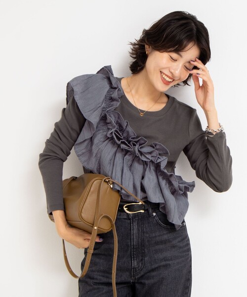 Rie Miller（リエミラー）の「3WAYリブフリルロンT（Tシャツ/カットソー・レディース・グレー系その他/ブラック/グレー/レンガ・38）」の17枚目の写真