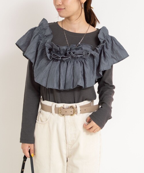 Rie Miller（リエミラー）の「3WAYリブフリルロンT（Tシャツ/カットソー・レディース・グレー系その他/ブラック/グレー/レンガ・38）」の19枚目の写真