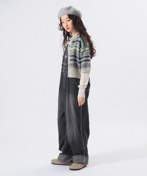 BEAMS BOY（ビームスボーイ）の「フェアアイル 5分袖 カーディガン（カーディガン/ボレロ・レディース・グレー/ブラック・ONE SIZE）」の5枚目の写真