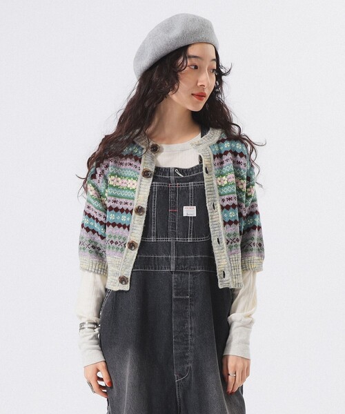 BEAMS BOY（ビームスボーイ）の「フェアアイル 5分袖 カーディガン（カーディガン/ボレロ・レディース・グレー/ブラック・ONE SIZE）」の11枚目の写真