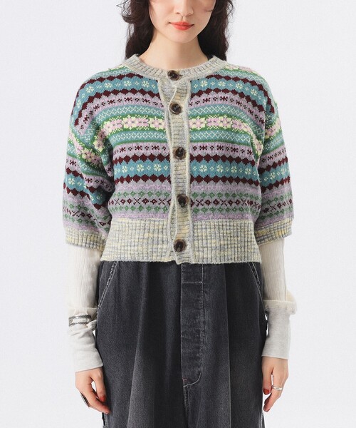BEAMS BOY（ビームスボーイ）の「フェアアイル 5分袖 カーディガン（カーディガン/ボレロ・レディース・グレー/ブラック・ONE SIZE）」の9枚目の写真