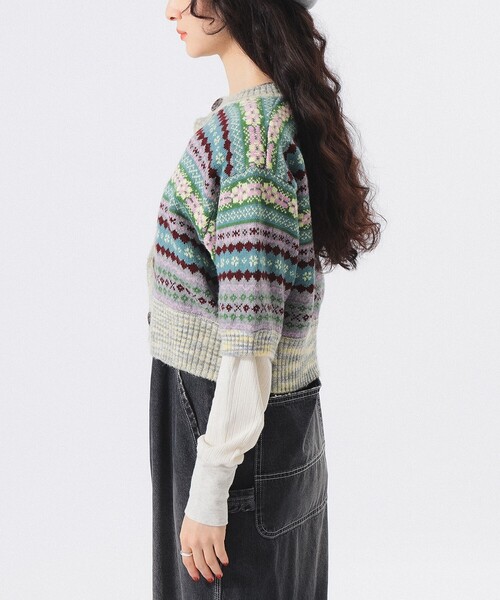 BEAMS BOY（ビームスボーイ）の「フェアアイル 5分袖 カーディガン（カーディガン/ボレロ・レディース・グレー/ブラック・ONE SIZE）」の15枚目の写真