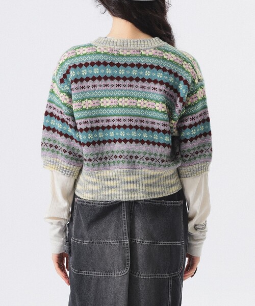 BEAMS BOY（ビームスボーイ）の「フェアアイル 5分袖 カーディガン（カーディガン/ボレロ・レディース・グレー/ブラック・ONE SIZE）」の8枚目の写真