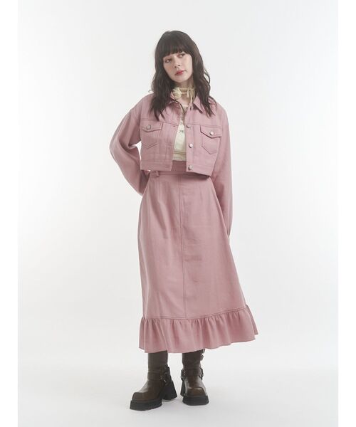 ジャンテイ　ピンク色セットアップ　ラテンドレス　トップス&スカート未使用品 セール】マルチWAYセットアップ デニムジャケット Aラインスカート