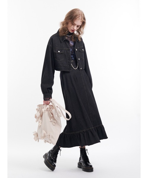 juetie ダークグレー デニムライダースジャケットとロングスカート セット jouetie ショートライダースジャケット デニムライダースジャケット