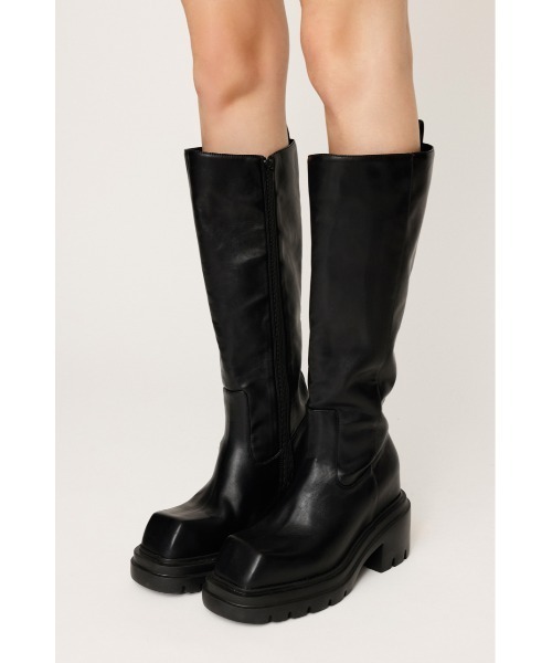 スライSLY ロングブーツ 黒 SQUARE TOE KNEE BOOTS スクエア トゥニー ブーツ ロングブーツ