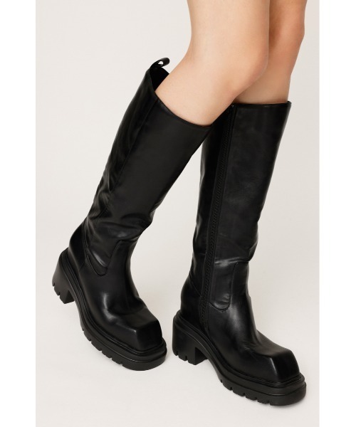SLY（スライ）の「【美脚チートブーツ】SQUARE TOE KNEE BOOTS