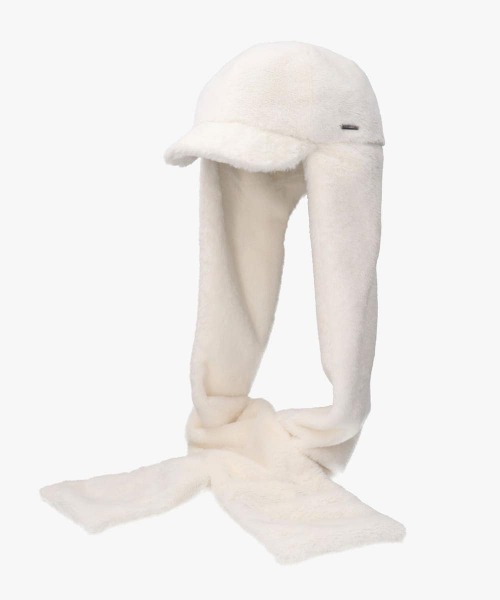 OVERRIDE（オーバーライド）の「OVERRIDE  MINIFUR WINTER SCARFCAP SGP / オーバーライド（キャップ・レディース・ダークグレー/ホワイト/レオパード・58cm）」の6枚目の写真