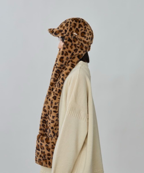 OVERRIDE（オーバーライド）の「OVERRIDE  MINIFUR WINTER SCARFCAP SGP / オーバーライド（キャップ・レディース・ダークグレー/ホワイト/レオパード・58cm）」の12枚目の写真