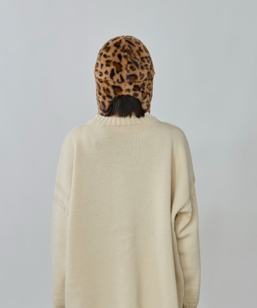 OVERRIDE（オーバーライド）の「OVERRIDE  MINIFUR WINTER SCARFCAP SGP / オーバーライド（キャップ・レディース・ダークグレー/ホワイト/レオパード・58cm）」の13枚目の写真