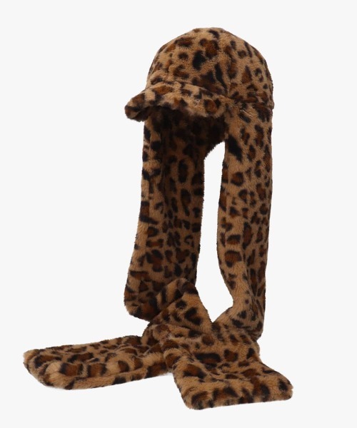 OVERRIDE（オーバーライド）の「OVERRIDE  MINIFUR WINTER SCARFCAP SGP / オーバーライド（キャップ・レディース・ダークグレー/ホワイト/レオパード・58cm）」の16枚目の写真