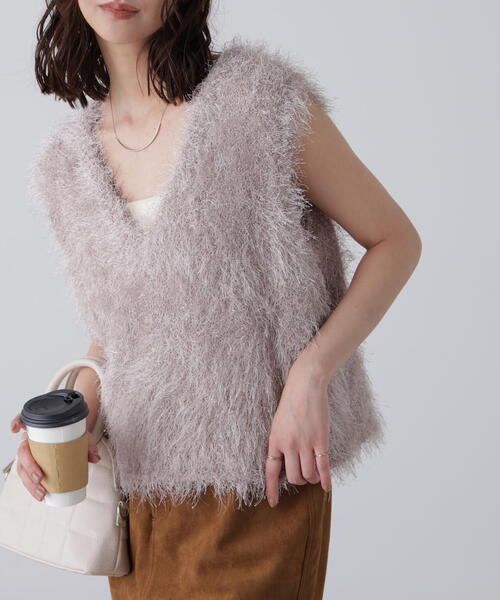 FREE'S MART（フリーズマート）の「◆〈ＭＦＭ〉ふわふわノースリニット（ニット/セーター・レディース・ベージュ/ホワイト・FREE）」の2枚目の写真