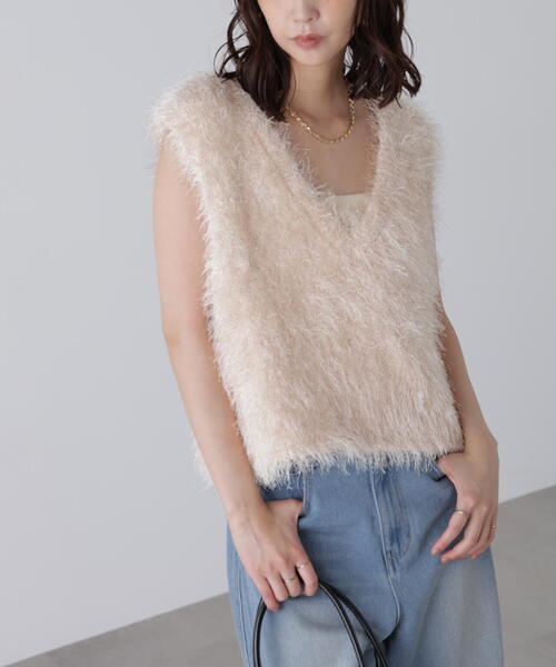 FREE'S MART（フリーズマート）の「◆〈ＭＦＭ〉ふわふわノースリニット（ニット/セーター・レディース・ベージュ/ホワイト・FREE）」の4枚目の写真