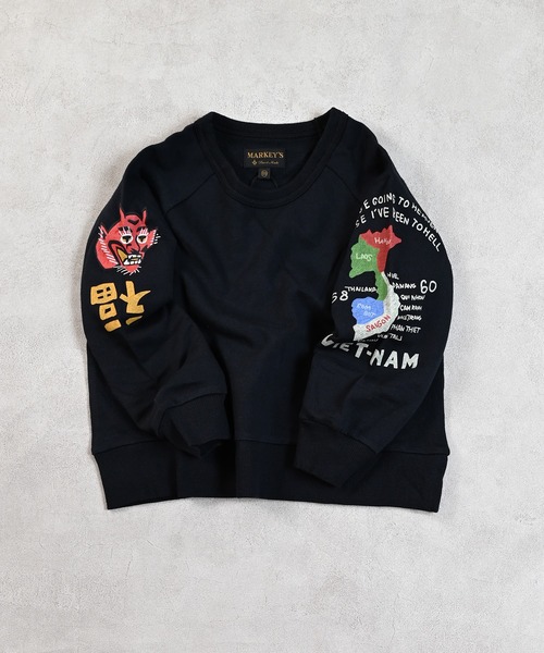 MARKEY'S（マーキーズ）の「スリーブプリントスウェット（スウェット・キッズ・ネイビー/ピンク/ブラック/カーキ/オフホワイト/杢グレー・80/90/95/100/110/120/130/140/150）」の3枚目の写真