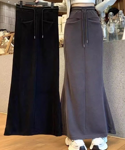cammie(キャミー)の「フロント2ポケットスエットロングスカート(スカート・レディース・ダークグレー/ブラック・MEDIUM/LARGE)」の5枚目の写真