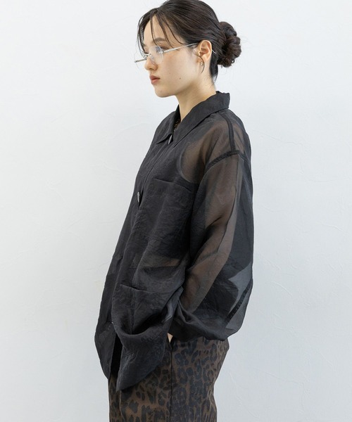 RAGEBLUE（レイジブルー）の「ルーズシアーシャツカバーオール（シャツ/ブラウス・レディース・ダークブラウン/ブラック/レッド系その他・FREE）」の6枚目の写真