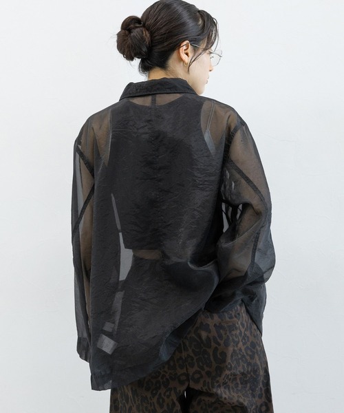 RAGEBLUE（レイジブルー）の「ルーズシアーシャツカバーオール（シャツ/ブラウス・レディース・ダークブラウン/ブラック/レッド系その他・FREE）」の7枚目の写真