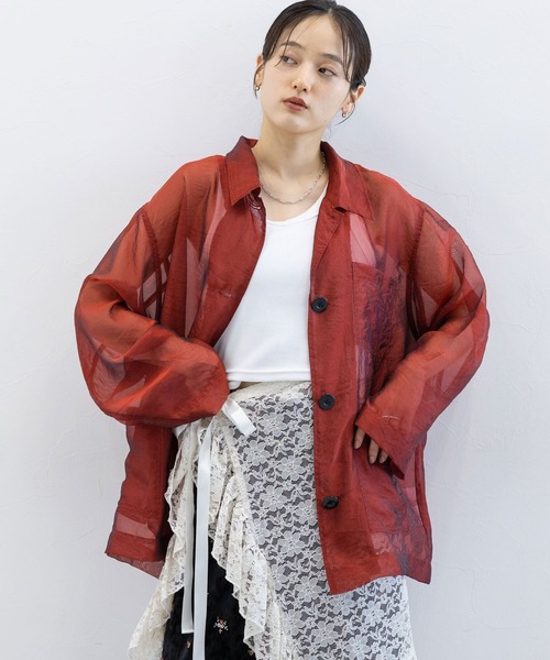 RAGEBLUE（レイジブルー）の「ルーズシアーシャツカバーオール（シャツ/ブラウス・レディース・ダークブラウン/ブラック/レッド系その他・FREE）」の10枚目の写真