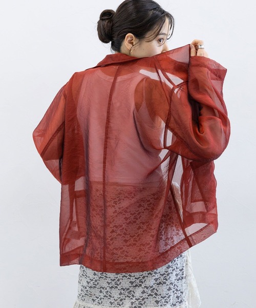 RAGEBLUE（レイジブルー）の「ルーズシアーシャツカバーオール（シャツ/ブラウス・レディース・ダークブラウン/ブラック/レッド系その他・FREE）」の11枚目の写真