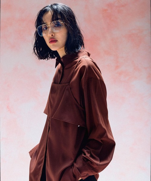 LEPSIM(レプシィム)の「キャミセットシャツ《2点セット》 577836(シャツ/ブラウス・レディース・ブラウン/グレイッシュベージュ/チャコールグレー・FREE)」の7枚目の写真