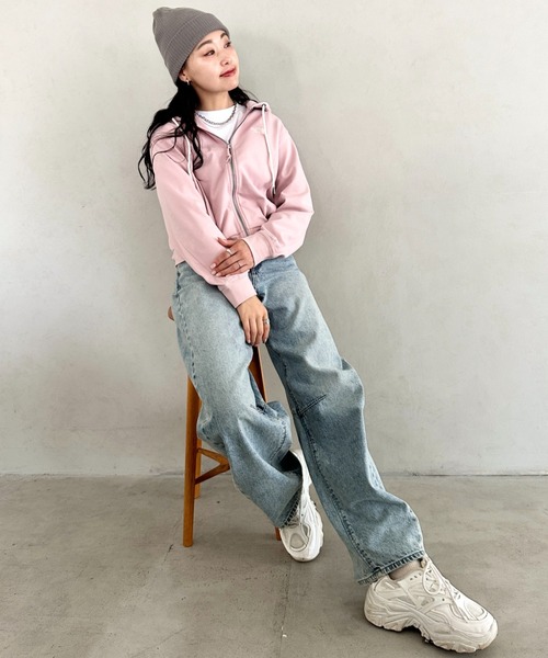 THE NORTH FACE（ザノースフェイス）の「国内未発売 THE NORTH FACE(ザ・ノースフェイス)/ワンポイント ロゴ刺繍 ダブルジップパーカー フーディ ショート丈/W'S VELUNA HOOD ZIP UP（パーカー・レディース・クリーム/ピンク/ブラック・S/L/M）」の8枚目の写真