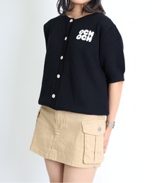 【Vini】ワンポイント 刺繍 半袖 メッシュ ニット カーディガン