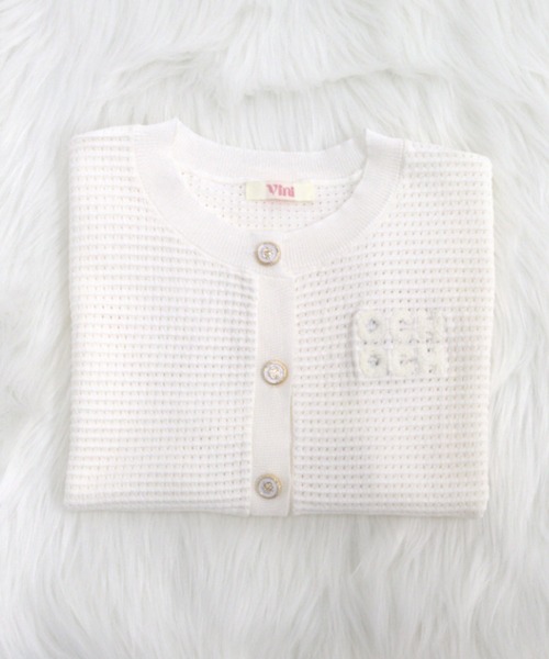 Vini(ヴィニ)の「【Vini】ワンポイント 刺繍 半袖 メッシュ ニット カーディガン(カーディガン/ボレロ・レディース・ブラック/ホワイト・SMALL/MEDIUM/LARGE)」の7枚目の写真