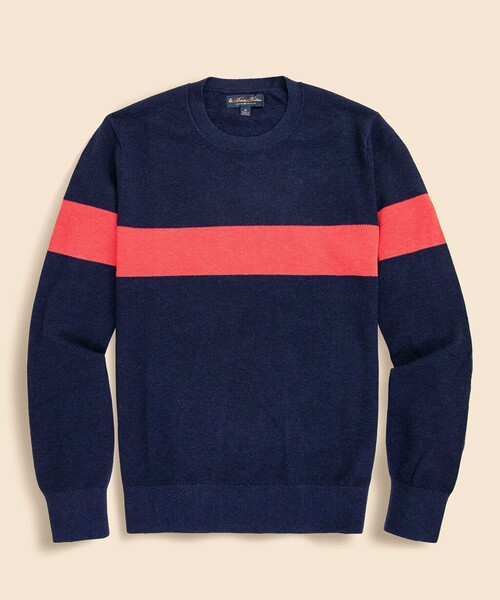 BROOKS BROTHERS(ブルックスブラザーズ)の「スーピマコットン チェストストライプ クルーネックセーター(ニット/セーター・メンズ・ネイビー/グレー・LARGE/MEDIUM/SMALL/X-LARGE)」の1枚目の写真