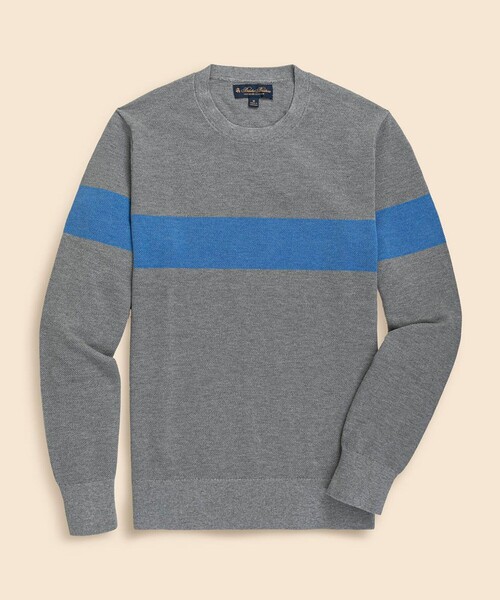 BROOKS BROTHERS(ブルックスブラザーズ)の「スーピマコットン チェストストライプ クルーネックセーター(ニット/セーター・メンズ・ネイビー/グレー・LARGE/MEDIUM/SMALL/X-LARGE)」の2枚目の写真