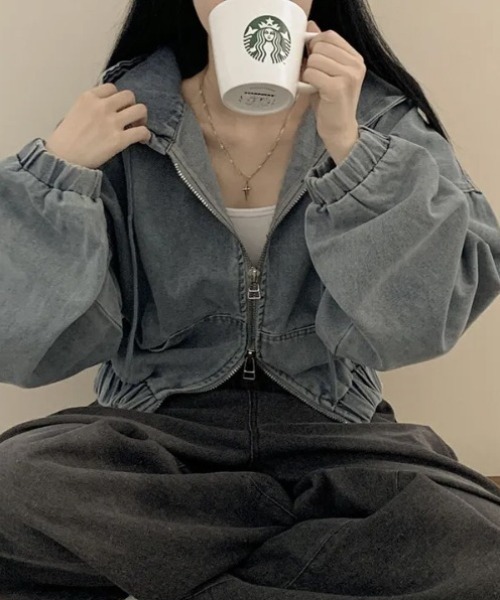 lilful（リルフル）の「配色ステッチ ダブルジップ オーバーサイズデニムパーカー（ブルゾン・レディース・ブラック/ブルー・F）」の10枚目の写真