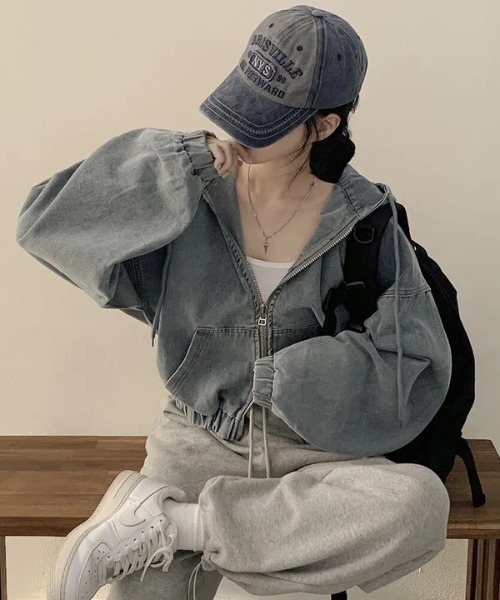 lilful（リルフル）の「配色ステッチ ダブルジップ オーバーサイズデニムパーカー（ブルゾン・レディース・ブラック/ブルー・F）」の15枚目の写真