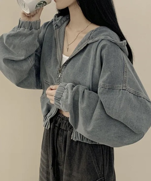 lilful（リルフル）の「配色ステッチ ダブルジップ オーバーサイズデニムパーカー（ブルゾン・レディース・ブラック/ブルー・F）」の11枚目の写真